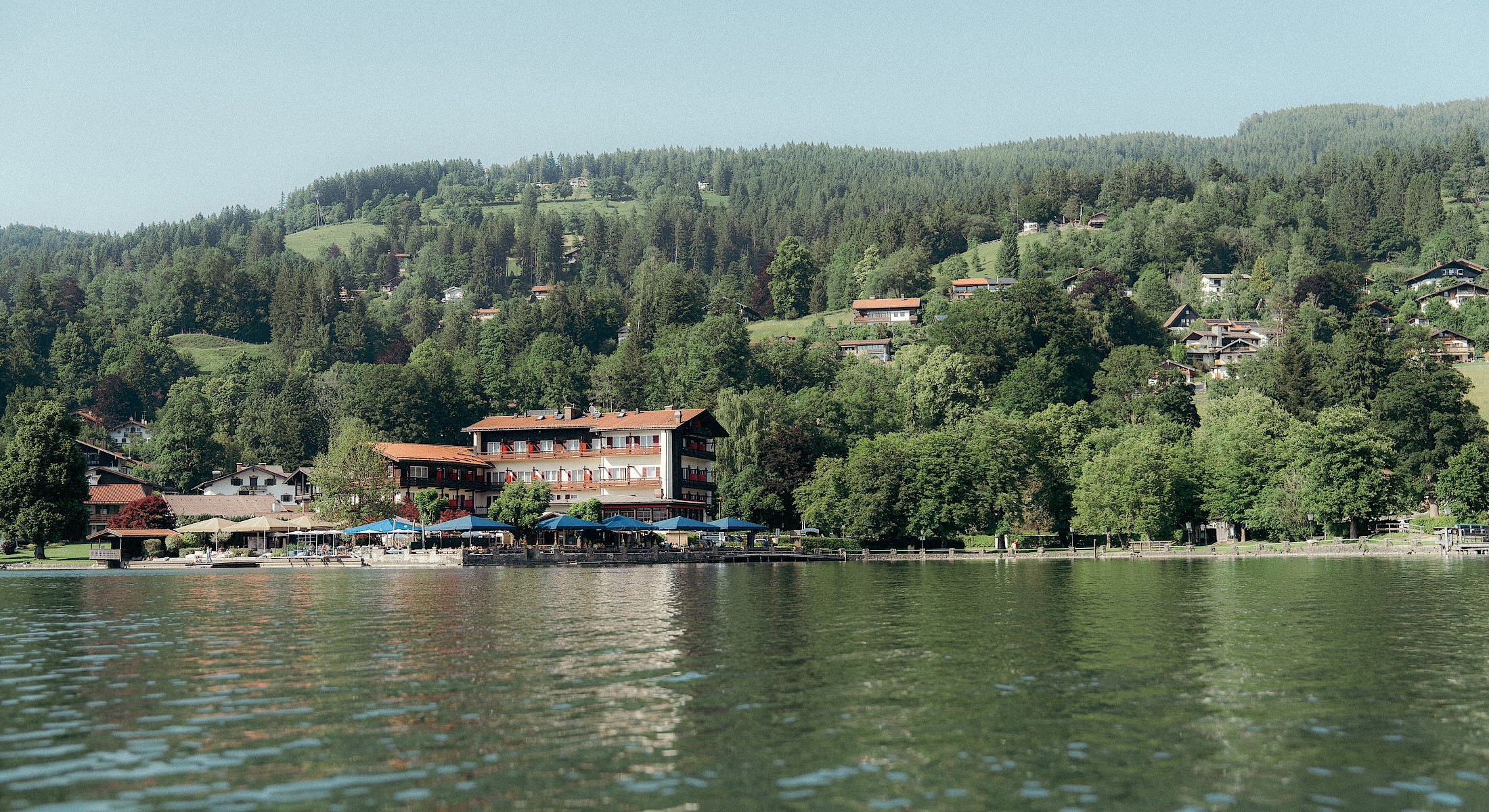 View from Schliersee lake towards Schlierseer Hof